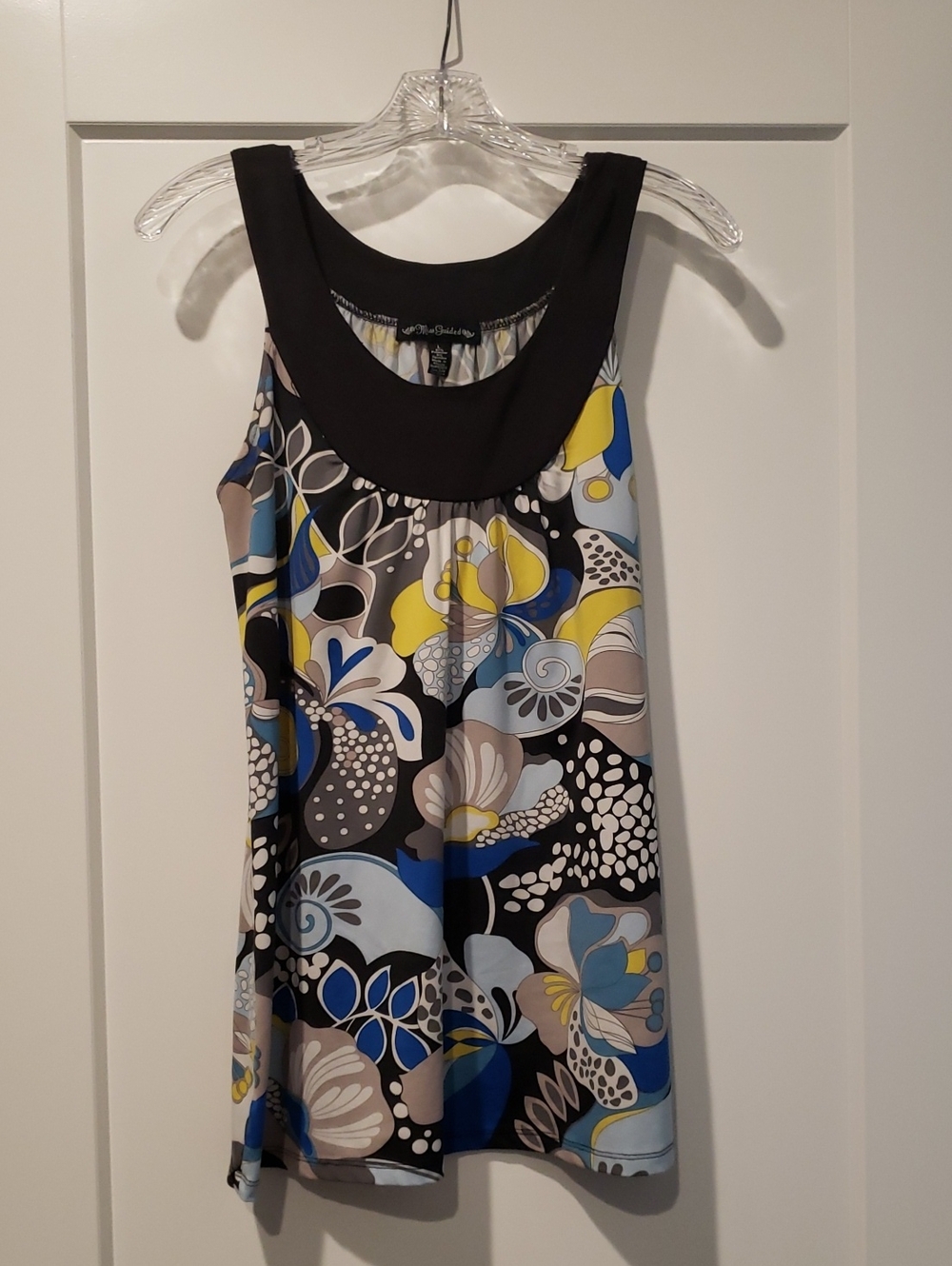 Black Yoke Floral Tank with Blue and Yellow Accents